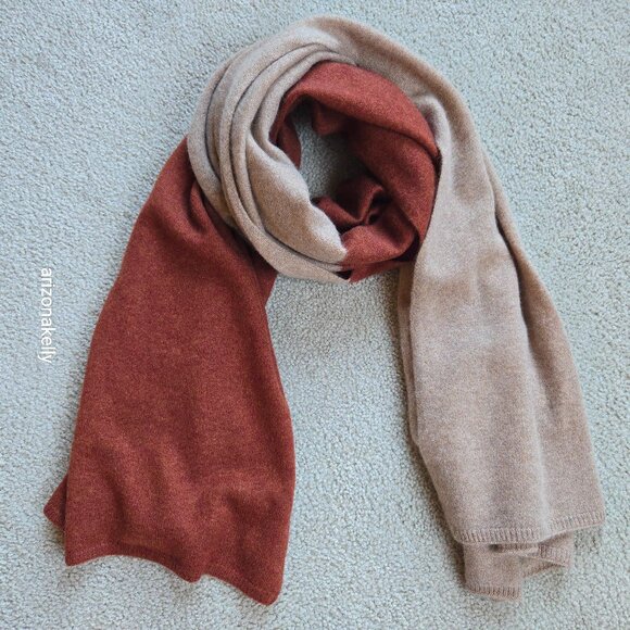 NWOT Halogen Cashmere Wrap Scarf Redwood and Natural Oatmeal Color - Picture 1 of 11